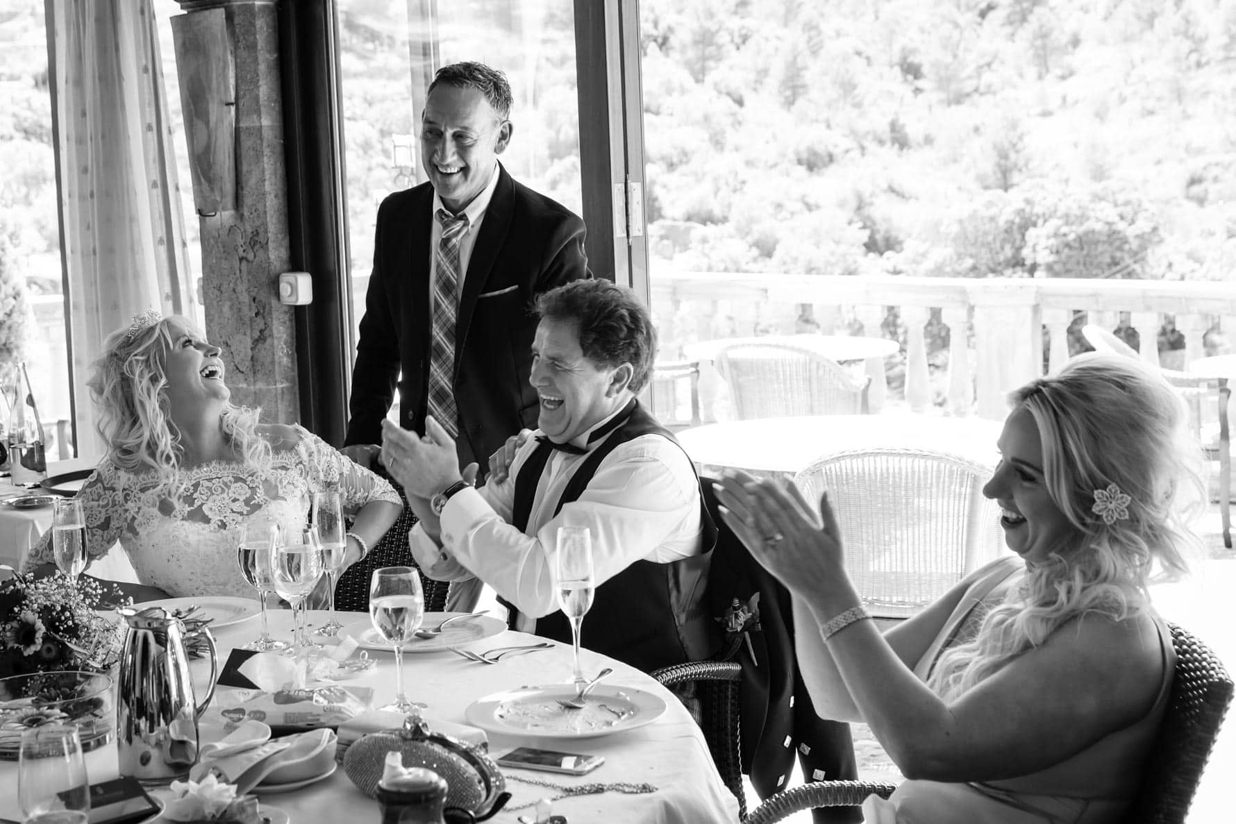 Jokes during the speeches during a Mallorca wedding at the Hotel Valldemossa