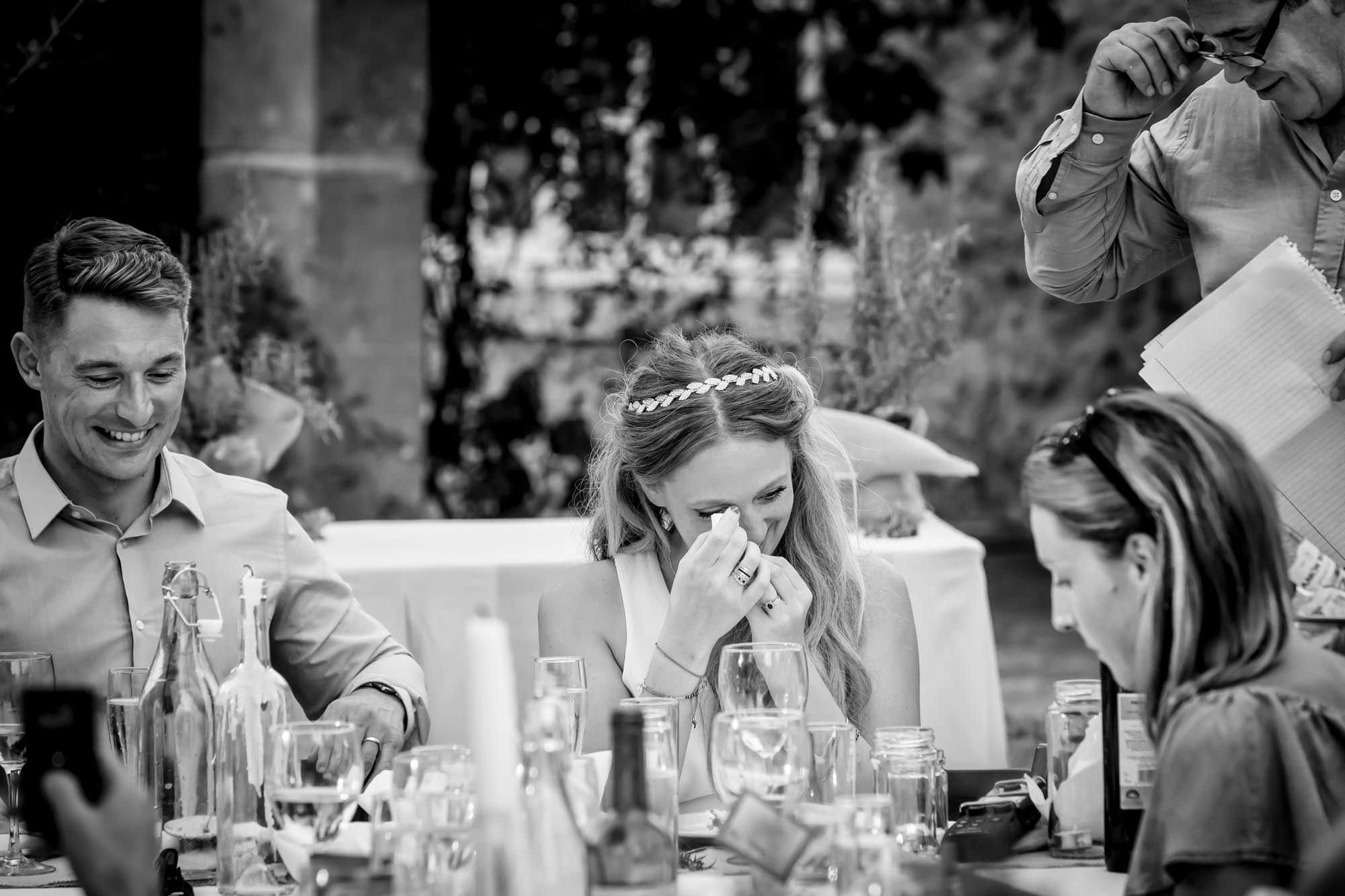 Cathy is touched by her dad's words at her Mallorca finca wedding